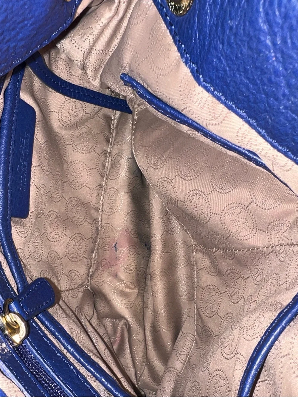 Michael Kors Royal Blue Pebbled Leather Chain Shoulder Bag - Picture 2 of 5